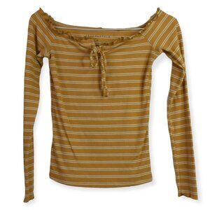 Aeropostale Top M Womens Striped Long Sleeve Off Shoulder Boho Polyester Blend